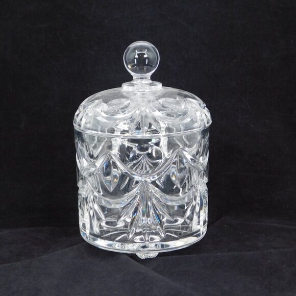 Crystal Lidded Biscuit Jar Footed Sphere Handle 5" tall with lid 8" FLAW - Picture 3 of 9